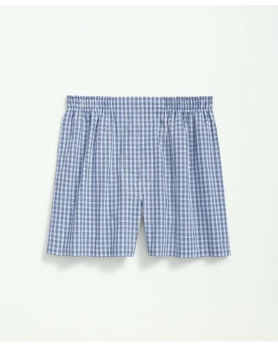 Brooks Brothers Cotton Broadcloth Mini Checked Boxers - Blue