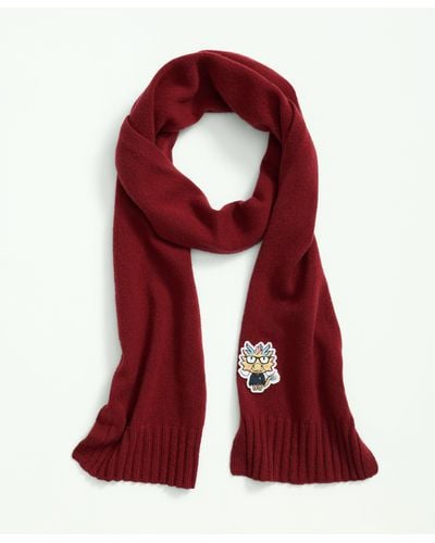 Brooks Brothers Merino Wool Blend Lunar New Year Patch Scarf - Red