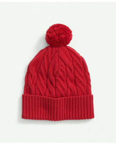 Brooks Brothers Merino Wool And Cashmere Blend Cable Knit Pom Beanie - Red