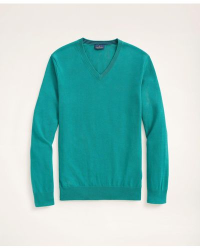Brooks Brothers Big & Tall Supima Cotton V-neck Sweater - Blue