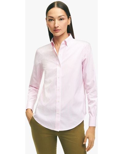 Brooks Brothers Regular Fit Non-iron Stretch Cotton Dress Shirt - Blanco