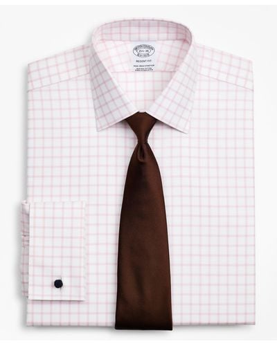 Brooks Brothers Stretch Milano Slim-fit Dress Shirt, Non-iron Twill Ainsley Collar French Cuff Grid Check - Pink