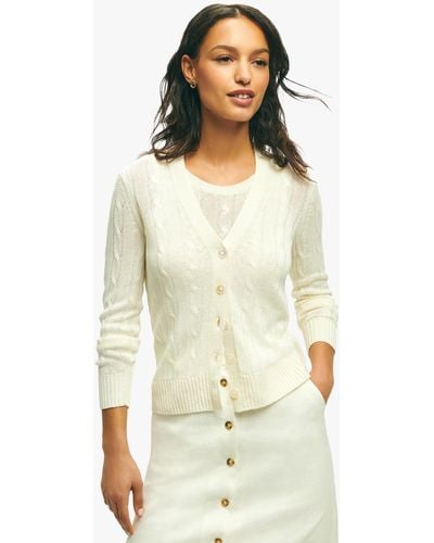 Brooks Brothers White Linen Cable Knit Cardigan - Bianco