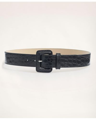 Brooks Brothers Leather Croc Embossed Belt - Black