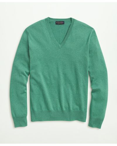 Brooks Brothers Supima Cotton V-neck Sweater - Green