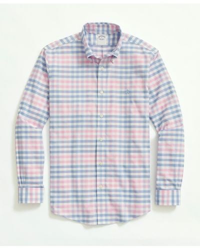 Brooks Brothers Stretch Non-iron Oxford Button-down Collar, Multi-gingham Sport Shirt - Blue