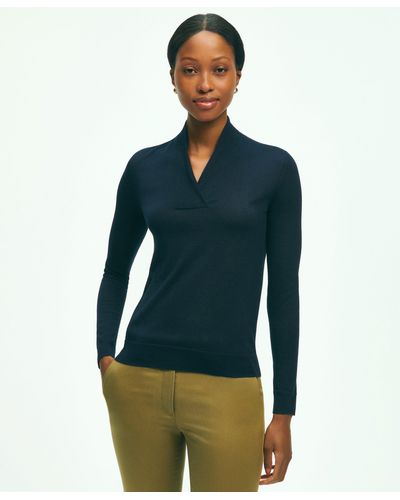 Brooks Brothers Silk-cashmere Shawl-collar Sweater - Blue