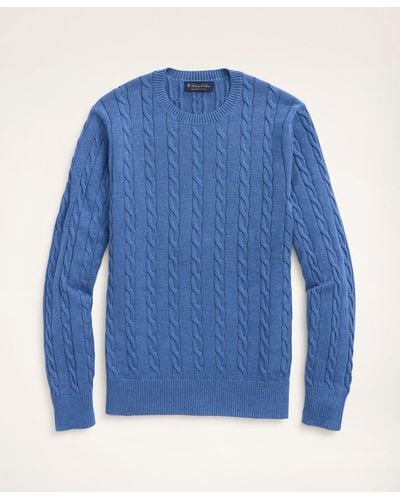 Brooks Brothers Big & Tall Supima Cotton Cable Crewneck Sweater - Blue
