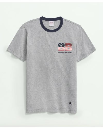 Brooks Brothers American Flag Graphic T-shirt In Cotton - Gray