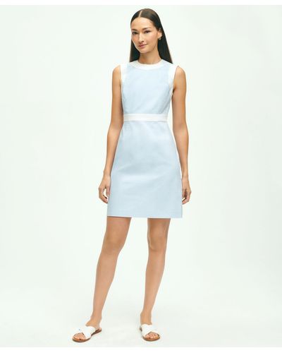 Brooks Brothers Stretch Cotton Pinpoint Oxford Colorblock Dress - Blue