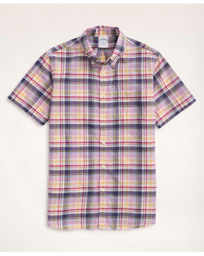 Brooks Brothers Regent Regular-fit Sport Shirt, Short-sleeve Madras - Pink