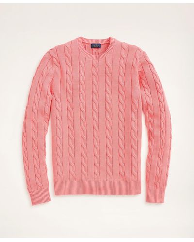 Brooks Brothers Big & Tall Supima Cotton Cable Crewneck Sweater - Pink