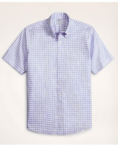 Brooks Brothers Stretch Regent Regular-fit Dress Shirt, Non-iron Twill Short-sleeve Grid Check - Blue