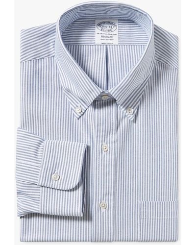 Brooks Brothers Camicia Blu A Righe Regular Fit Oxford Americano Con Collo Button-down