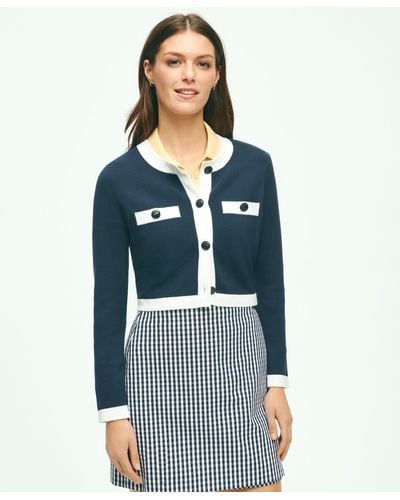 Brooks Brothers Lady Cardigan With Contrast Tipping Sweater - Blue