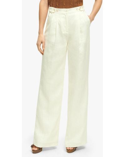 Brooks Brothers White Pleated Wide-leg Linen Trousers - Neutro
