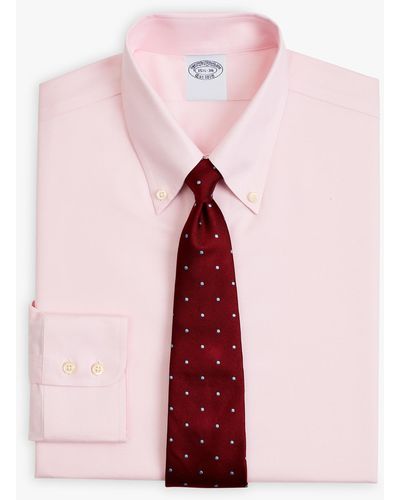 Brooks Brothers Pink Slim Fit Stretch Supima Cotton Non-iron Twill Dress Shirt With Button-down Collar - Rosa
