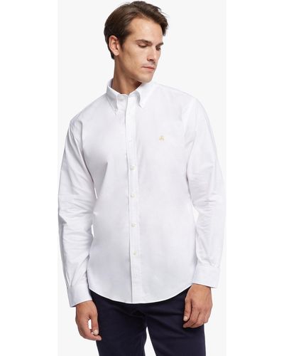Brooks Brothers Camisa De Sport Non-iron Corte Regular Regent, Oxford Elástico, Cuello Button-down - Blanco
