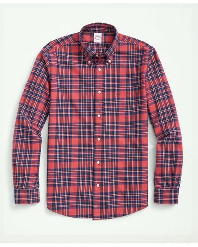 Brooks Brothers Archival Brushed Twill Plaid Shirt - Red