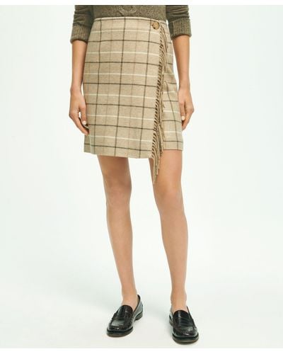 Brooks Brothers Wool Blend Windowpane Fringed Wrap Skirt - Yellow