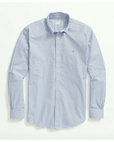 Brooks Brothers Stretch Non-iron Oxford Button-down Collar, Gingham Sport Shirt - Blue