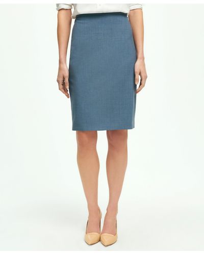 Brooks Brothers The Essential Stretch Wool Pencil Skirt - Blue