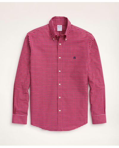 Brooks Brothers Milano Slim-fit Sport Shirt, Non-iron Oxford Button-down Collar Ground Check - Pink