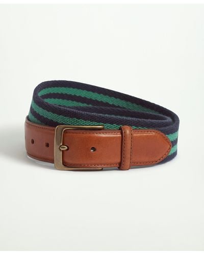 Brooks Brothers Webbed Cotton Striped Belt - Green