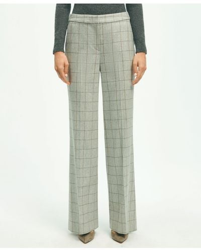 Brooks Brothers Merino Wool Cashmere Blend Flannel Windowpane Pants - Green