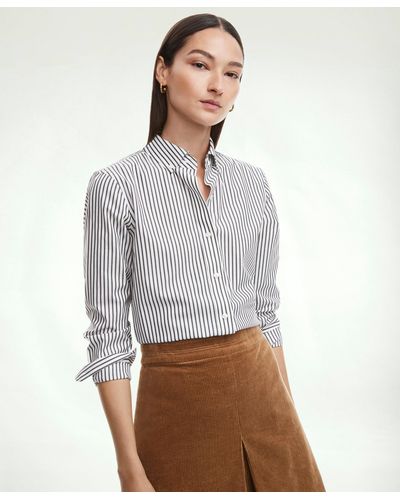 Brooks Brothers Classic Fit Stretch Supima Cotton Non-iron Bengal Stripe Dress Shirt - Gray
