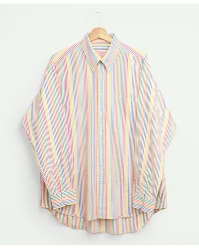 Brooks Brothers Vintage Rainbow Stripe Seersucker Shirt, 1990s, Xl - White