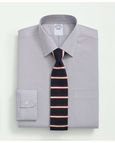 Brooks Brothers Stretch Supima Cotton Non-iron Pinpoint Oxford Ainsley Collar, Gingham Dress Shirt - Blue