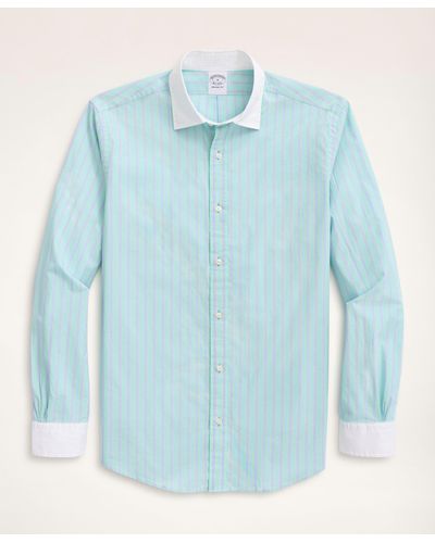 Brooks Brothers Regent Regular-fit Sport Shirt, Poplin Contrast English Collar Stripe - Green