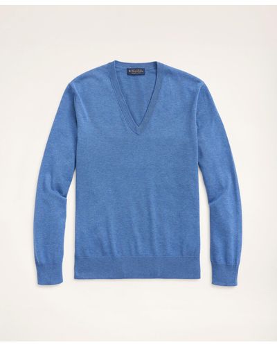 Brooks Brothers Supima Cotton V-neck Sweater - Blue