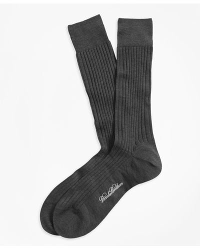 Brooks Brothers Merino Wool Ribbed Crew Socks - Gray