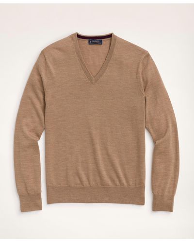 Brooks Brothers Merino Wool V-neck Sweater - Brown