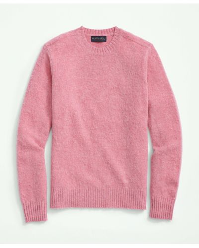 Brooks Brothers Brushed Wool Raglan Crewneck Sweater - Pink