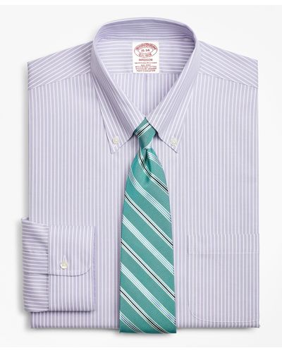 Brooks Brothers Stretch Madison Relaxed-fit Dress Shirt, Non-iron Stripe - Purple