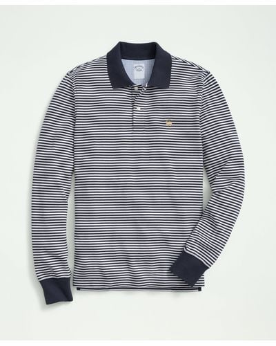 Brooks Brothers Golden Fleece Stretch Supima Cotton Pique Long-sleeve Feeder Striped Polo Shirt - Blue