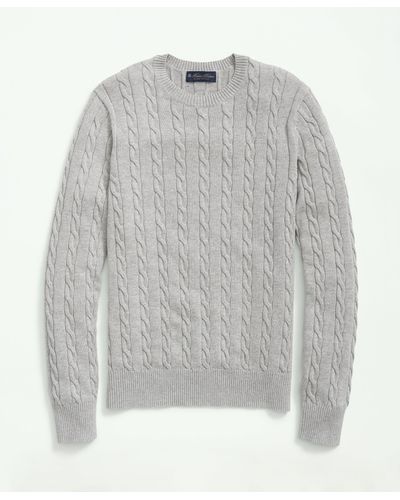 Brooks Brothers Supima Cotton Cable Crewneck Sweater - Gray