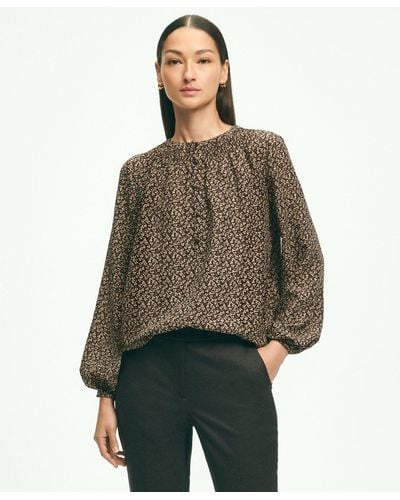 Brooks Brothers Ditsy Print Peasant Blouse - Green