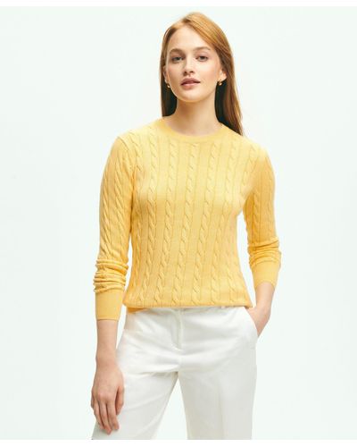 Brooks Brothers Supima Cotton Cable Crewneck Sweater - Yellow
