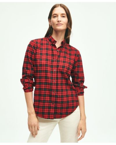Brooks Brothers Classic Fit Cotton Flannel Shirt - Red