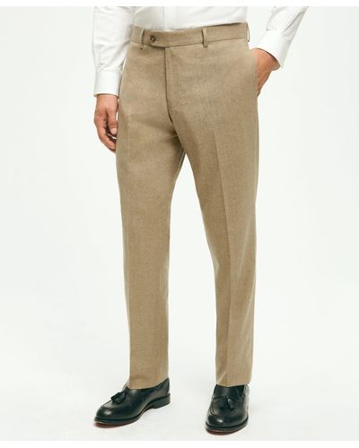 Brooks Brothers Classic Fit Wool Flannel Dress Pants - Natural