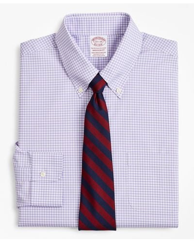 Brooks Brothers Stretch Milano Slim-fit Dress Shirt, Non-iron Poplin Button-down Collar Gingham - Purple