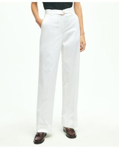 Brooks Brothers Stretch Cotton Twill Belted Pants - White