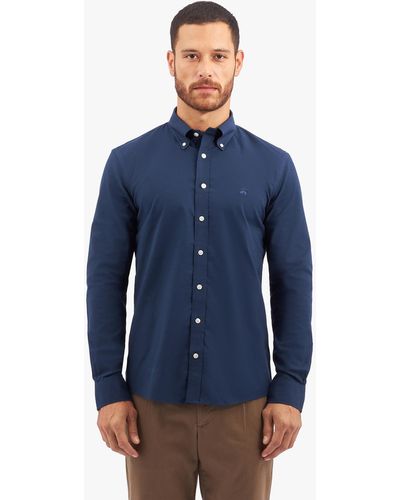 Brooks Brothers Navy Slim Fit Non-iron Stretch Cotton Shirt With Button Down Collar - Azul