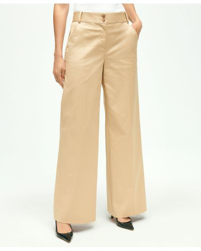 Brooks Brothers Cotton Twill Wide Leg Pants - Natural