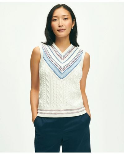 Brooks Brothers V-neck Sleeveless Tennis Sweater In Supima Cotton - Blue