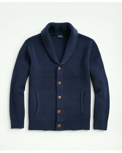 Brooks Brothers Ribbed Cotton Shawl Collar Cardigan - Blue